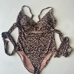 Aerie Leopard Swimsuit Wrap Adjustable Straps High-Rise Cheetah Animal Print